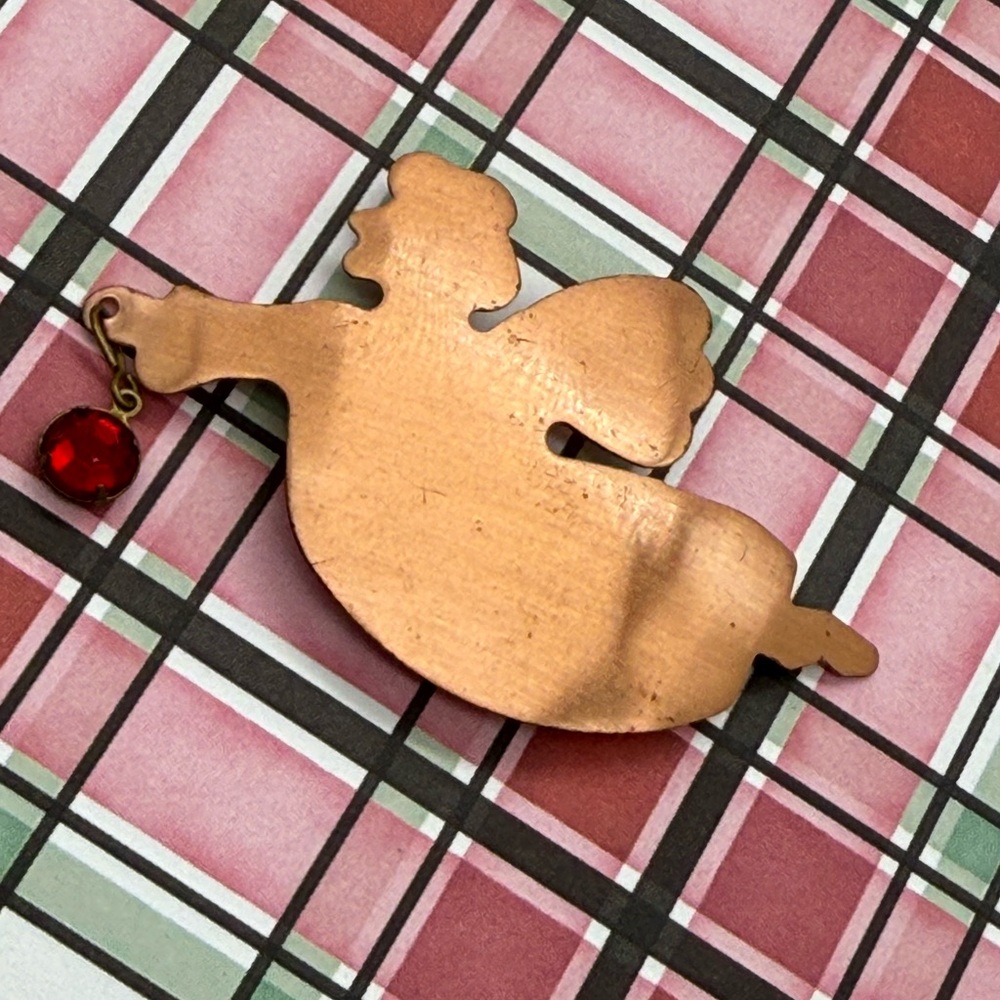 Vintage Angel‎ Brooch Pin Red Dangle Stone Holiday Christmas -Style Accent Gift